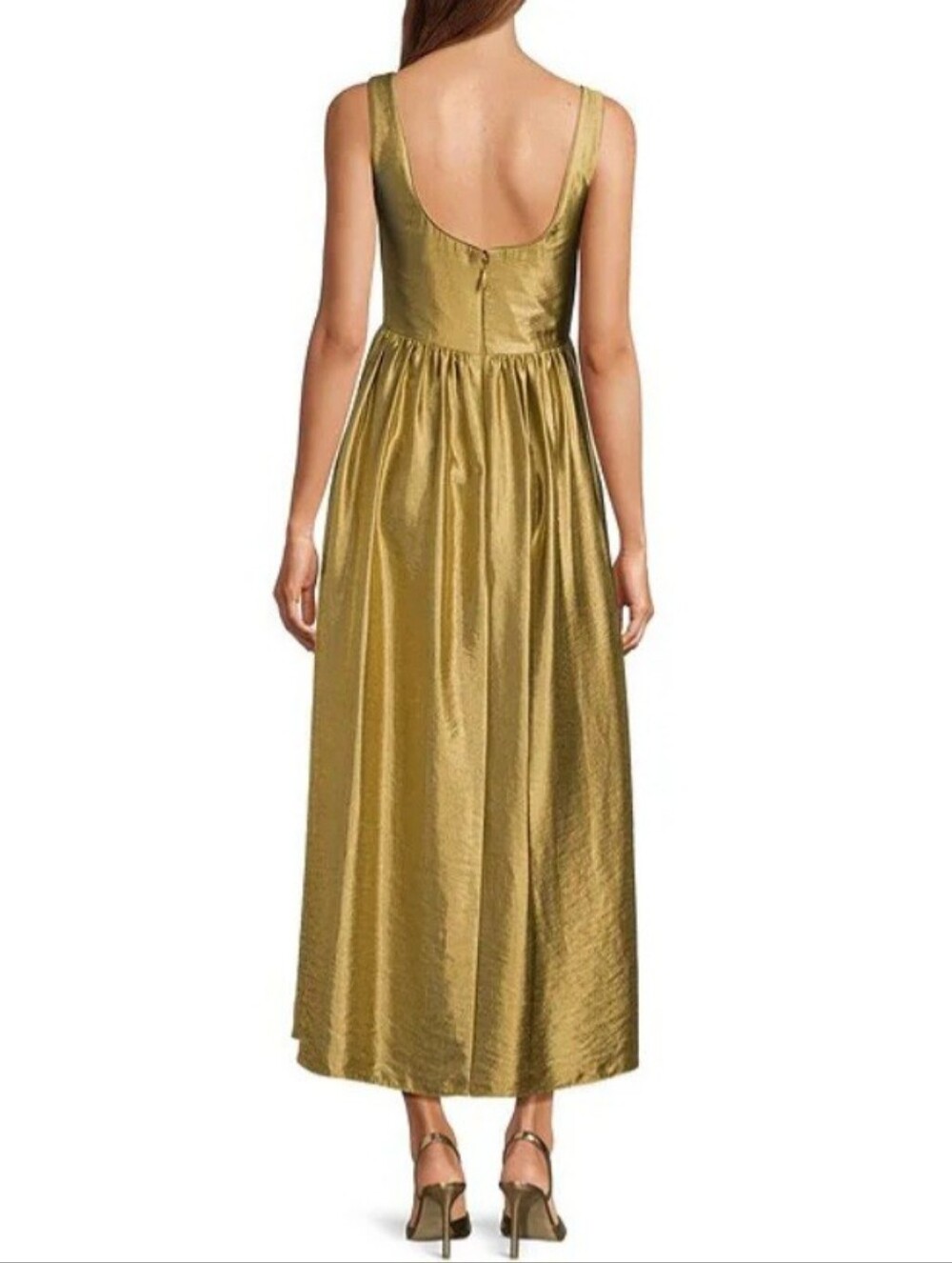 ANTONIO MELANI Leah Metallic Scoop Neckline Sleeveless Ruching A-Line Dress - Picture 3 of 9
